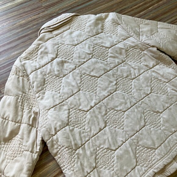 Essentials Quilted Chore Coat Jacket Neutral Beige Embroidered Cotton Plus Size - Picture 7 of 7